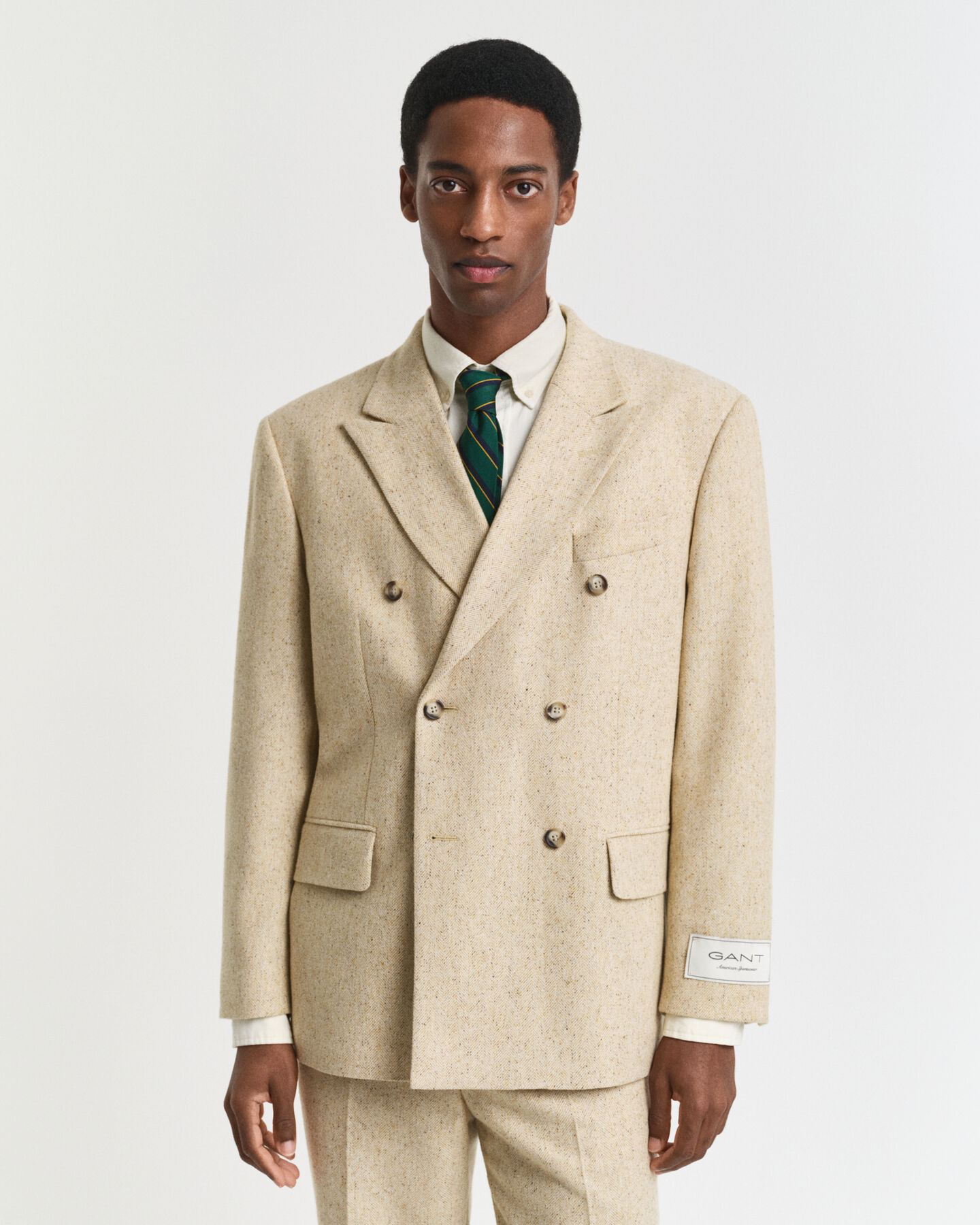 Relaxed Fit Herringbone Anzugsakko mit Noppenstruktur