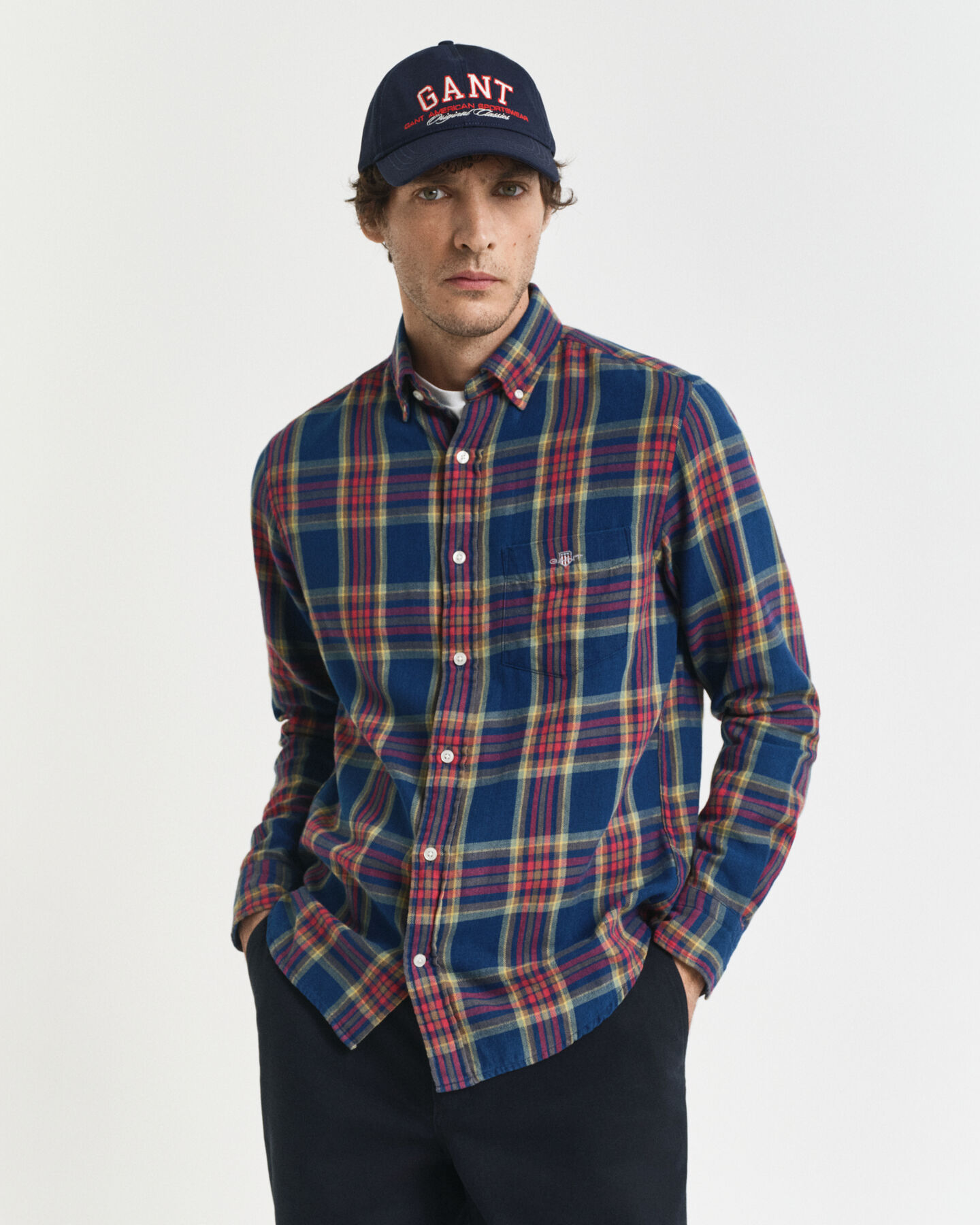 Regular Fit Indigo Twill Hemd mit Karomuster
