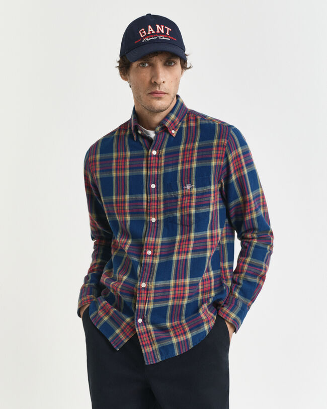 Regular Fit Indigo Twill Hemd mit Karomuster