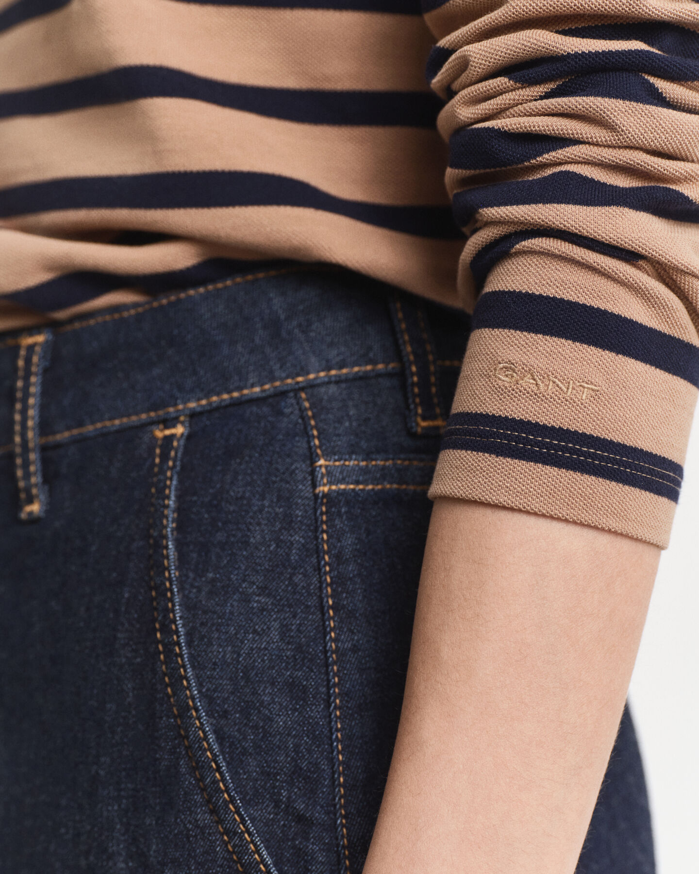 Breton Striped Piqu&eacute; Langarm-Poloshirt