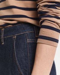 Breton Striped Piqu&eacute; Langarm-Poloshirt