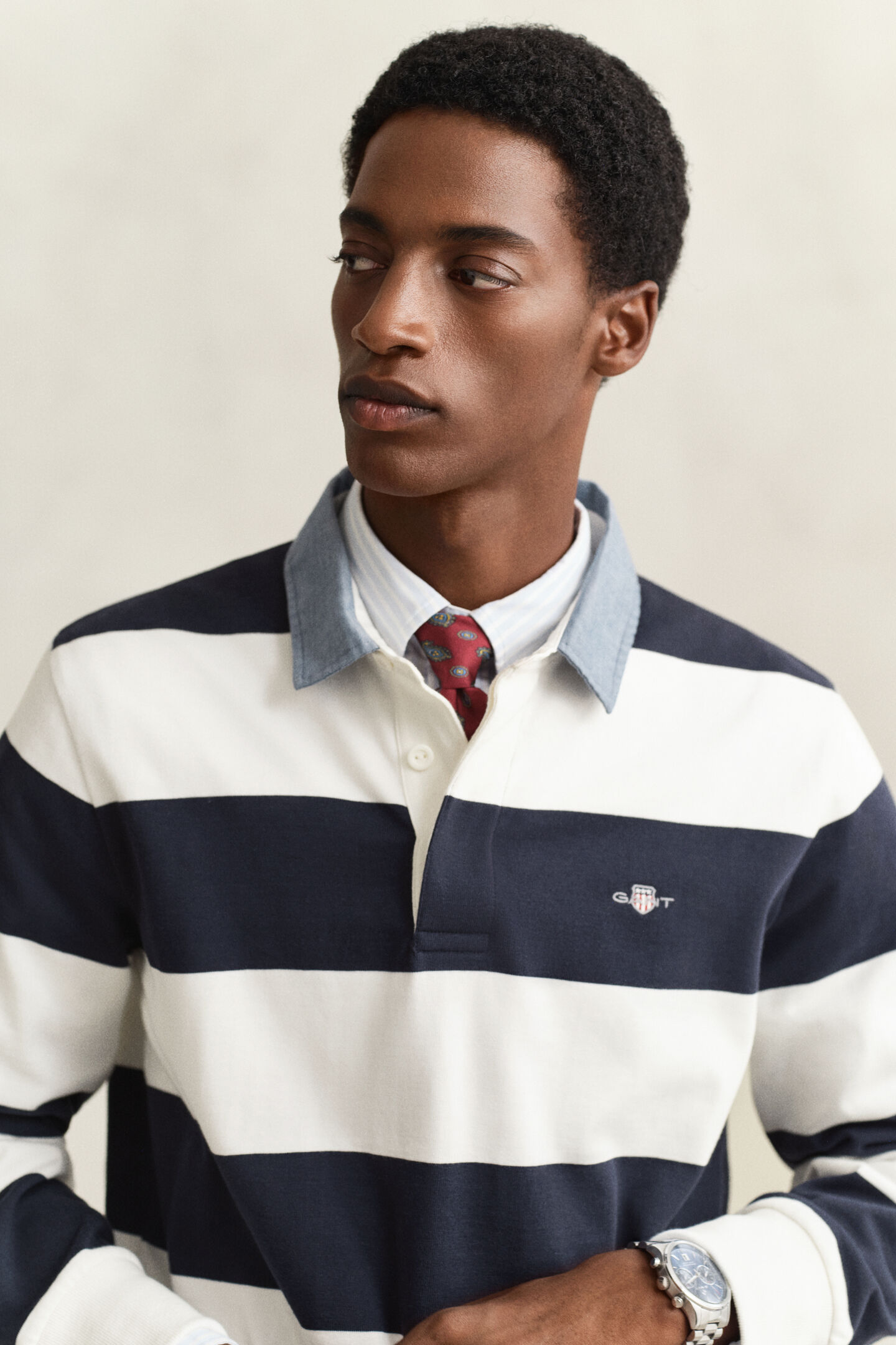 Gestreiftes Heavy Rugger mit Chambray-Kragen