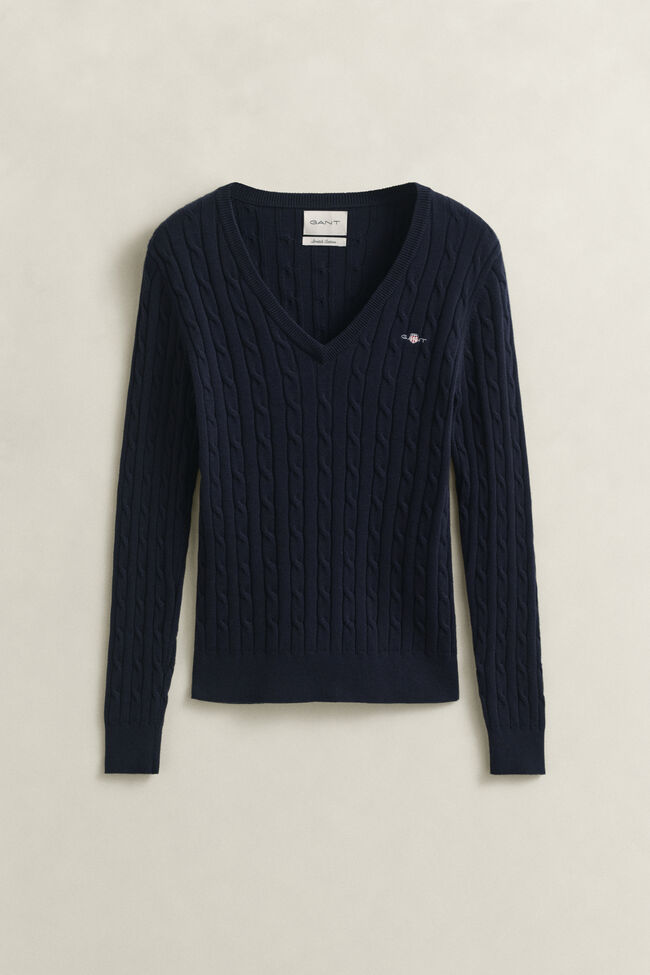V-Neck Pullover mit Zopfmuster