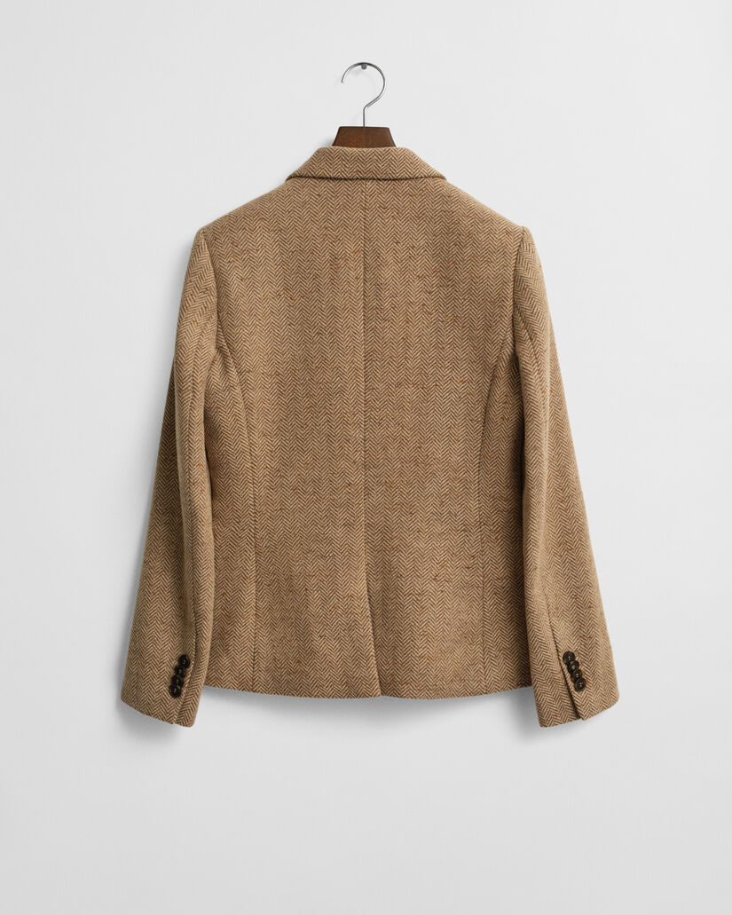 Slim Fit Wollblazer mit Fischgr&auml;tmuster