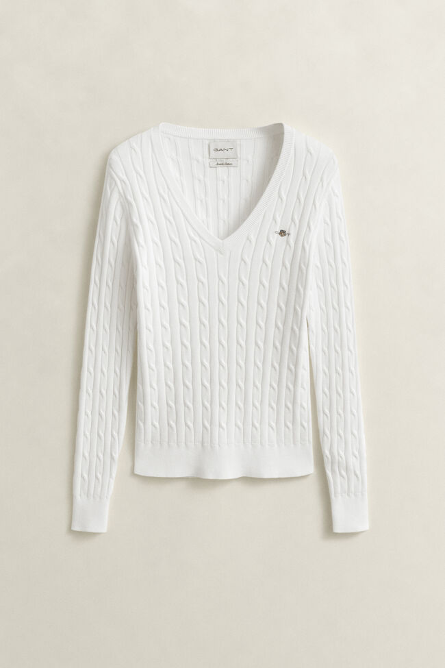 V-Neck Pullover mit Zopfmuster
