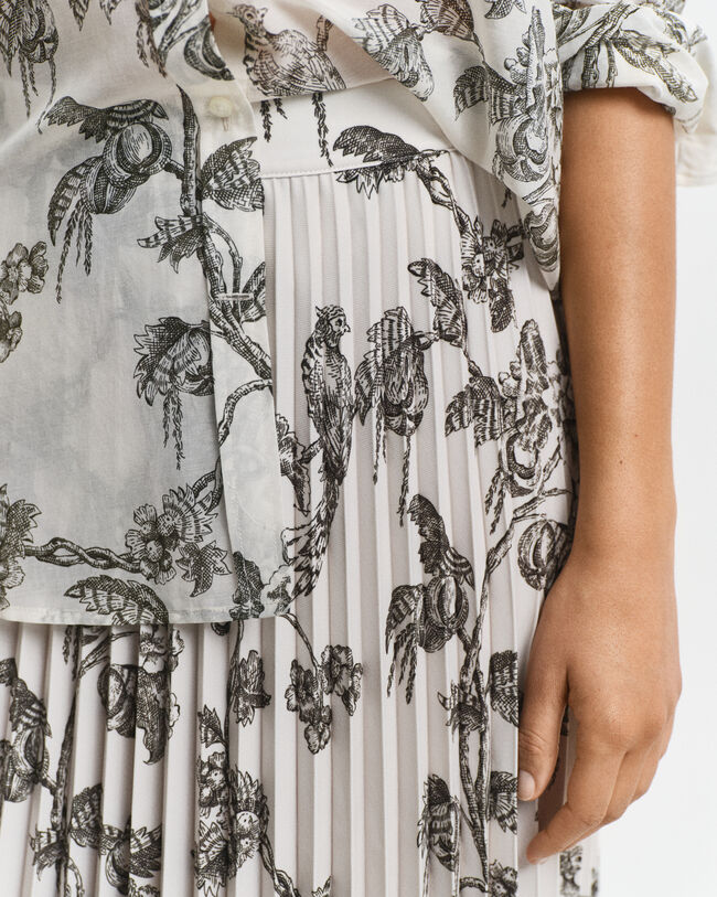 Midirock mit Falten und mit Baum-Print