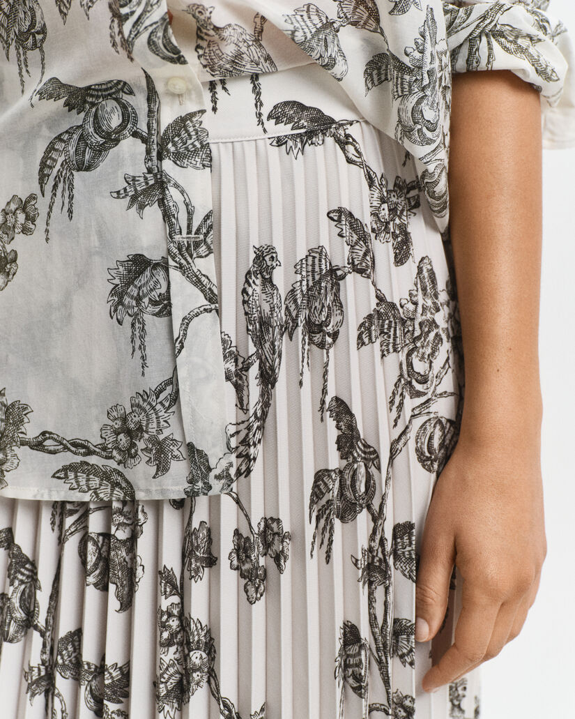 Midirock mit Falten und mit Baum-Print