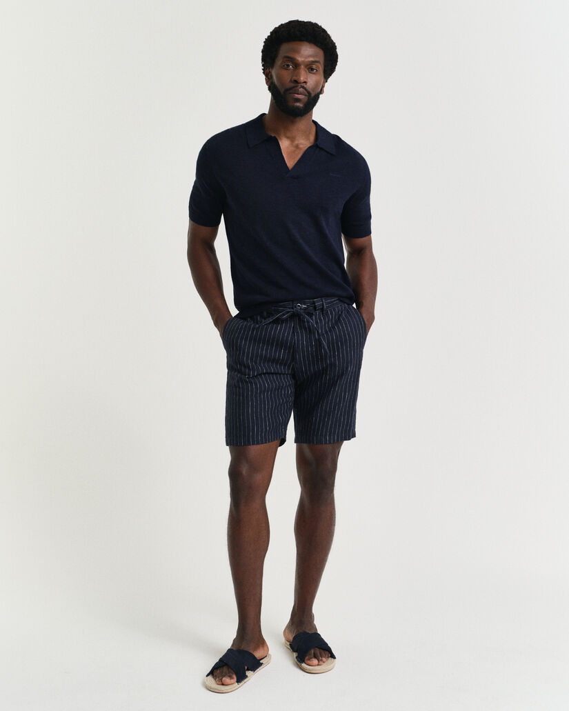 Regular Fit Pinstripe Leinen Shorts