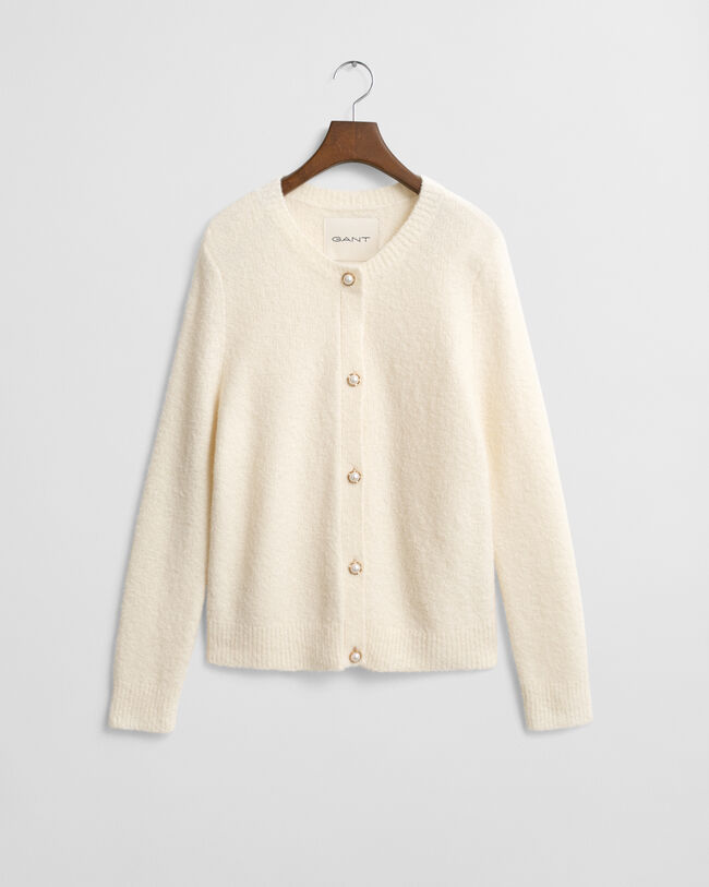 Boucl&eacute; Rundhalsstrickjacke