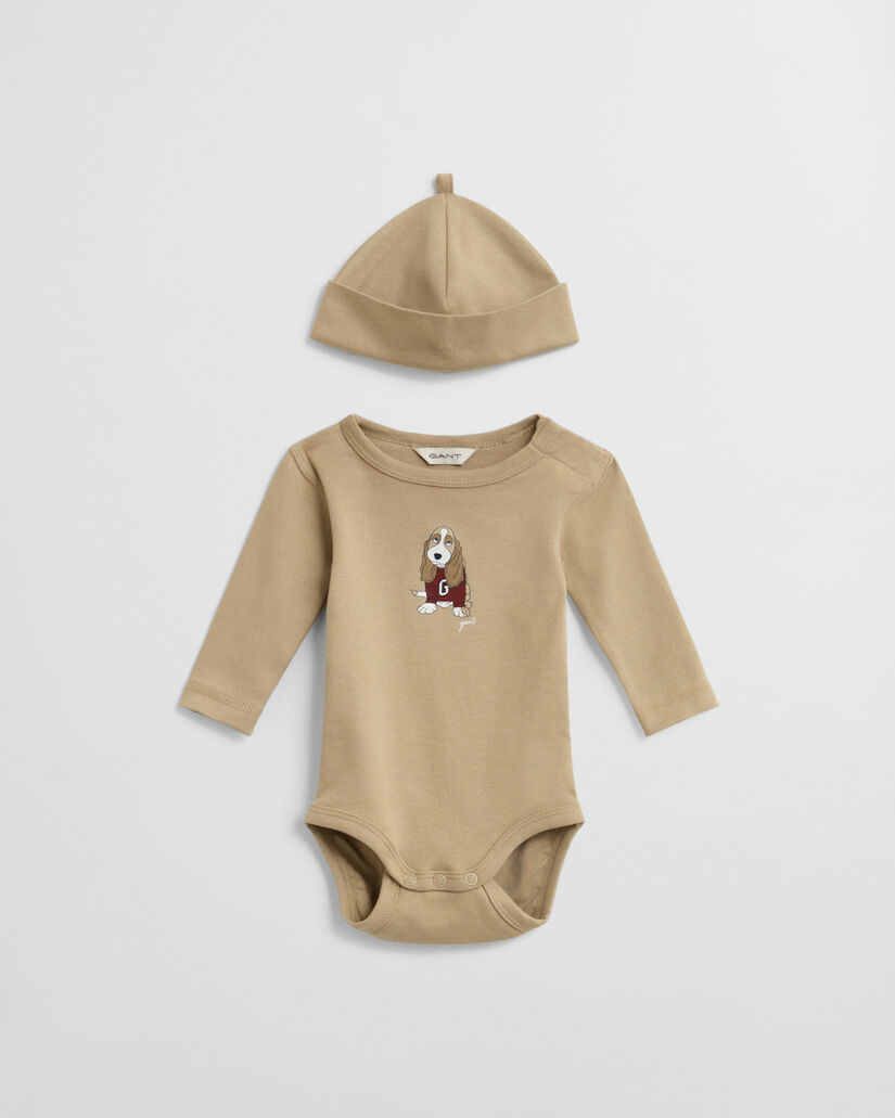 Baby Body und Beanie mit Hunde-Print