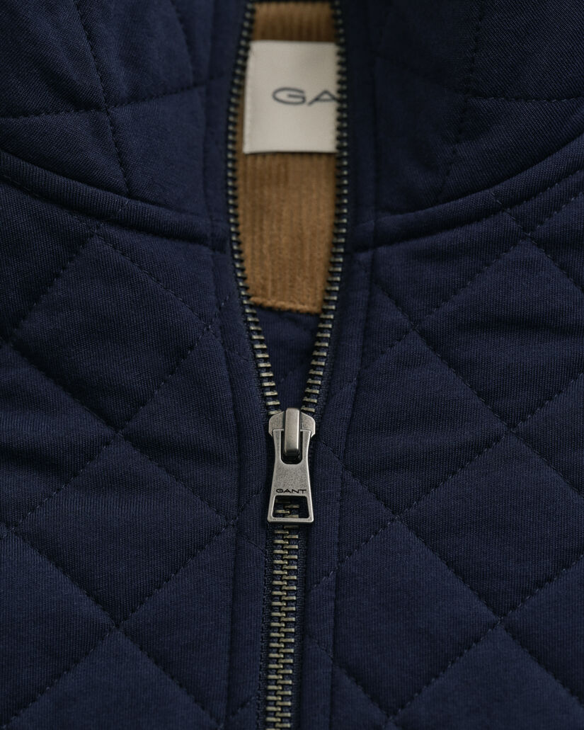 Gesteppte Sweatjacke mit Rei&szlig;verschluss und Cord-Kragen