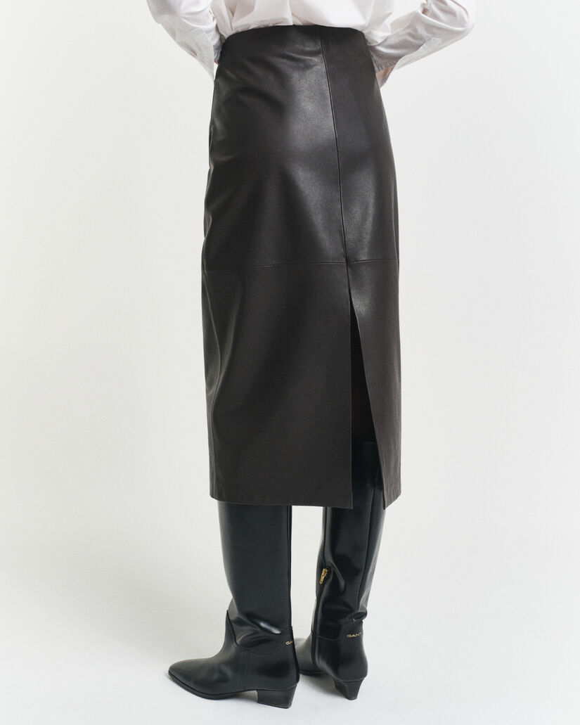 Bleistiftrock aus Leder in Midil&auml;nge