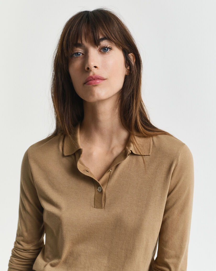 Nahtloses Langarm-Poloshirt mit Kn&ouml;pfen