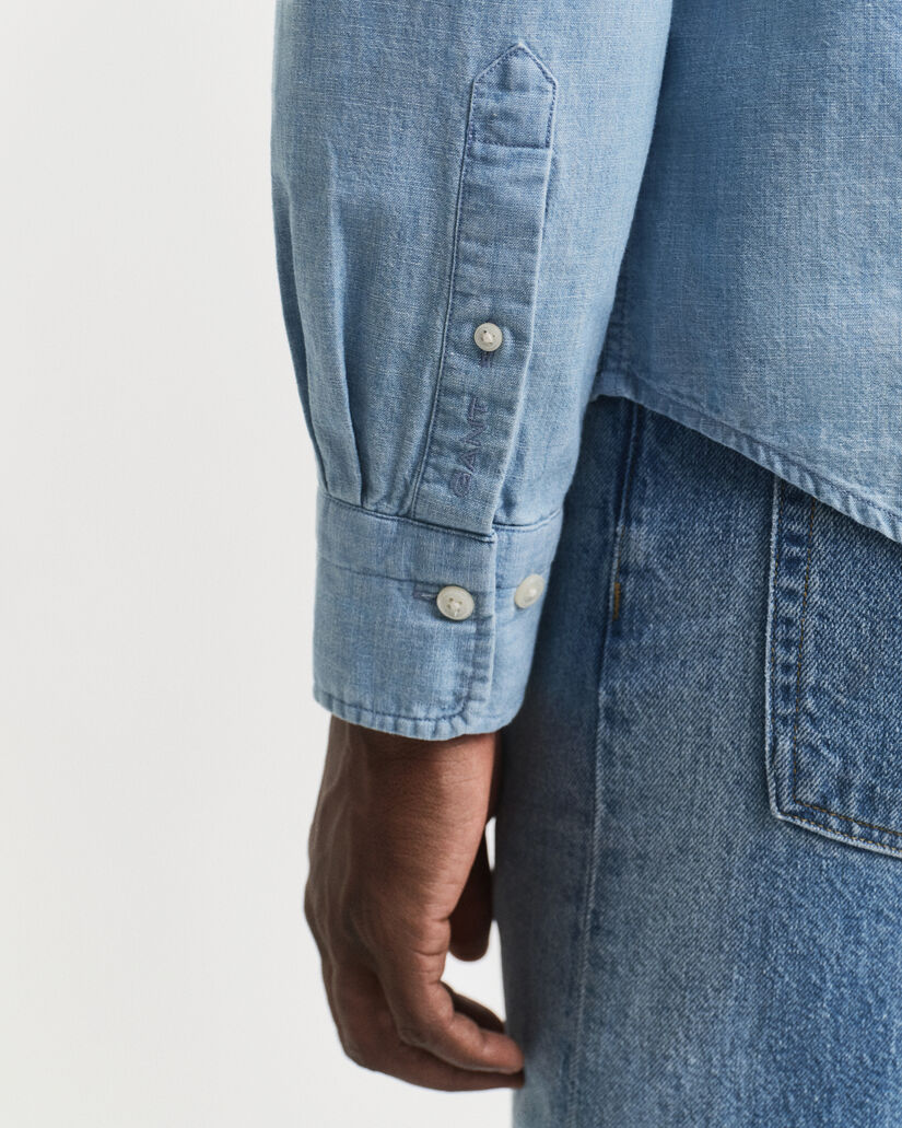 Regular Fit Indigo Chambray Hemd