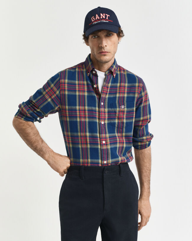 Regular Fit Indigo Twill Hemd mit Karomuster