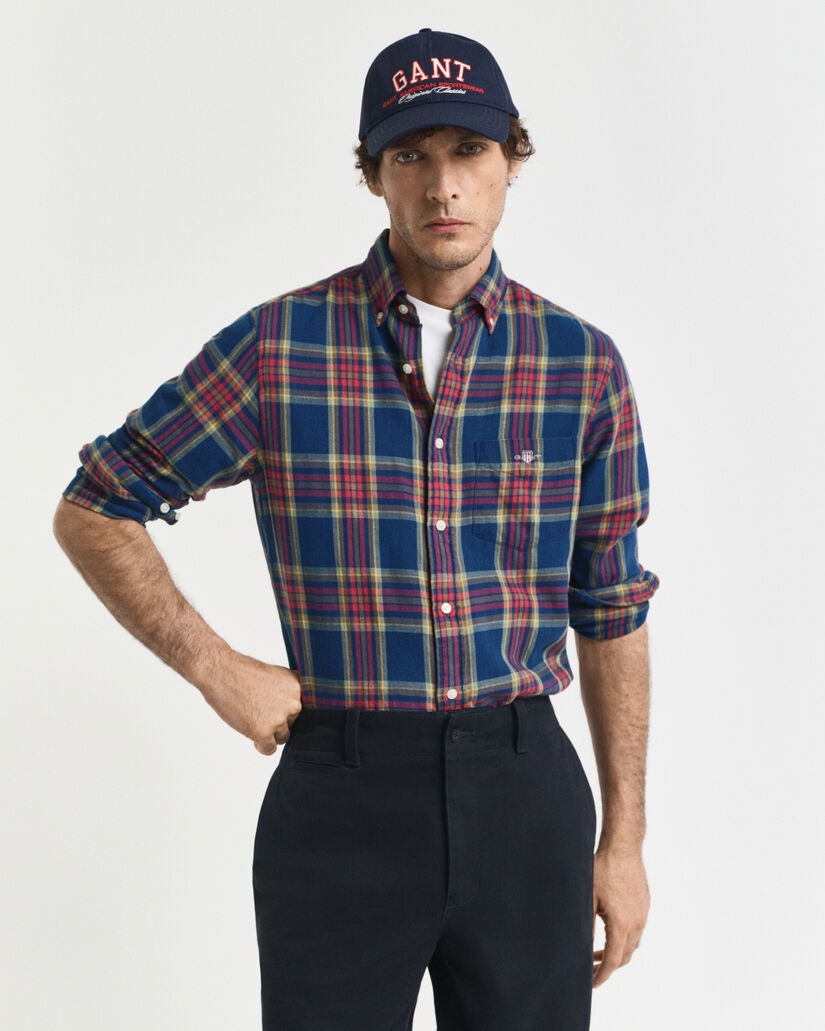 Regular Fit Indigo Twill Hemd mit Karomuster