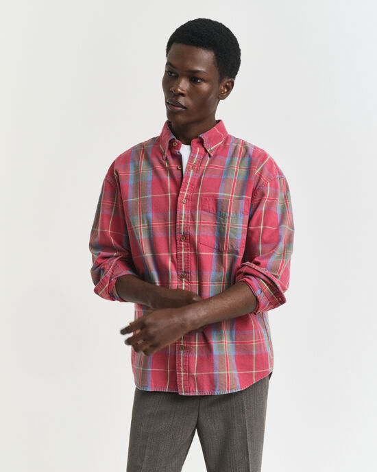 Oversized Karohemd aus gewaschenem Twill