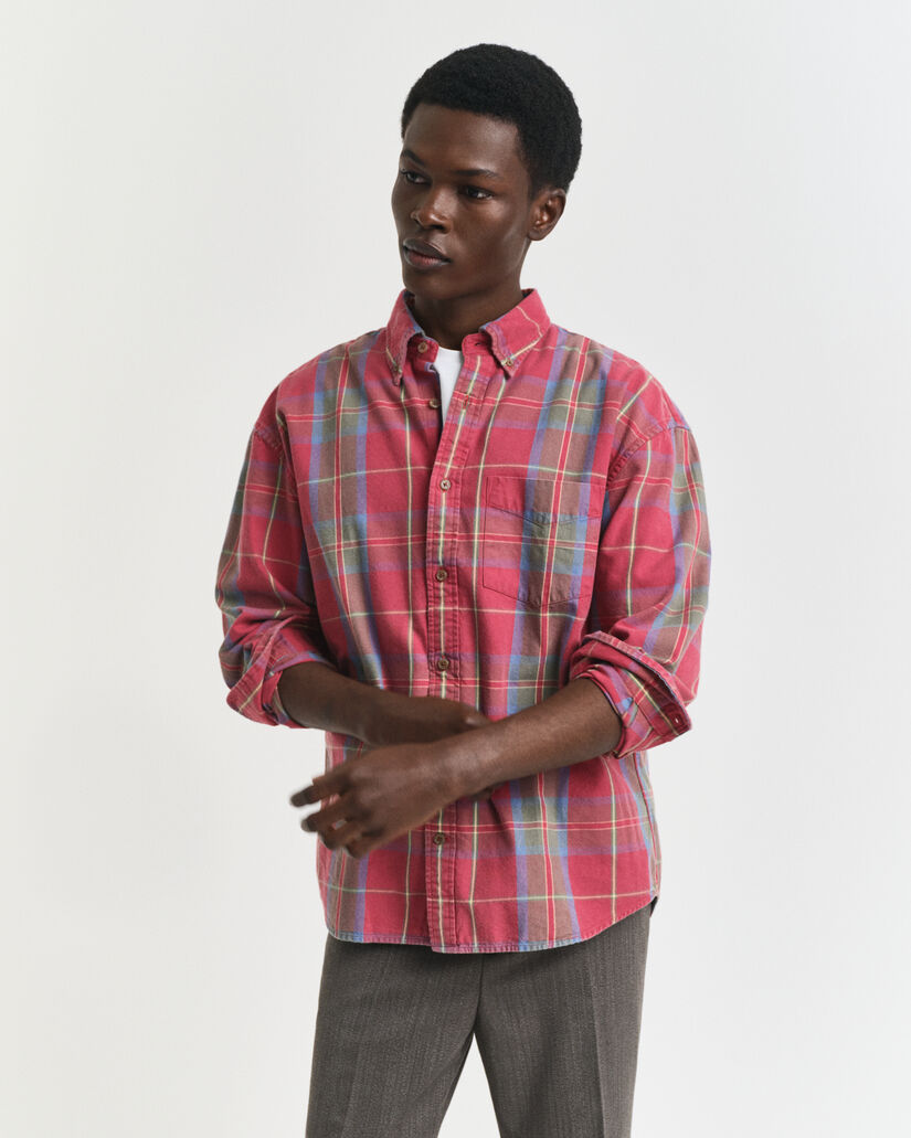 Oversized Karohemd aus gewaschenem Twill