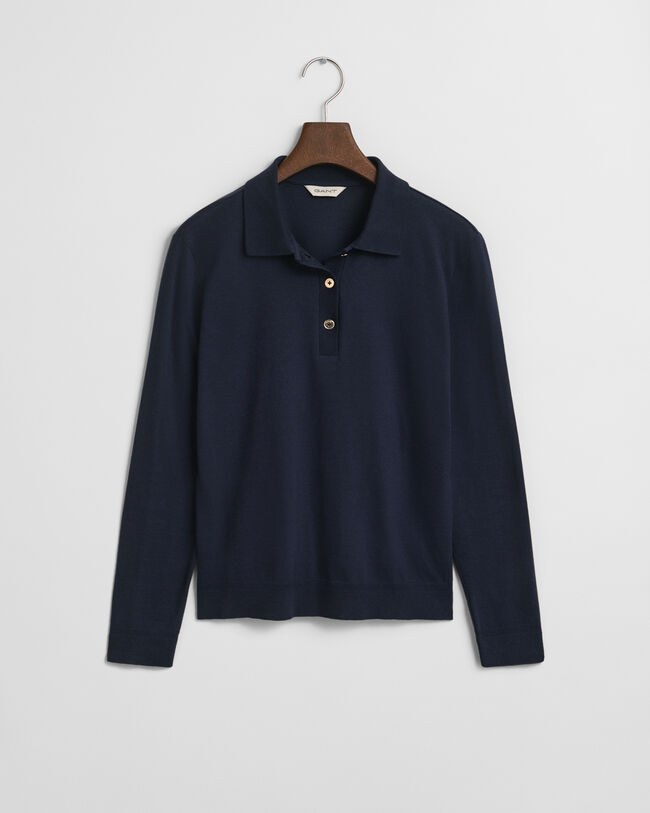 Nahtloses Langarm-Poloshirt mit Kn&ouml;pfen