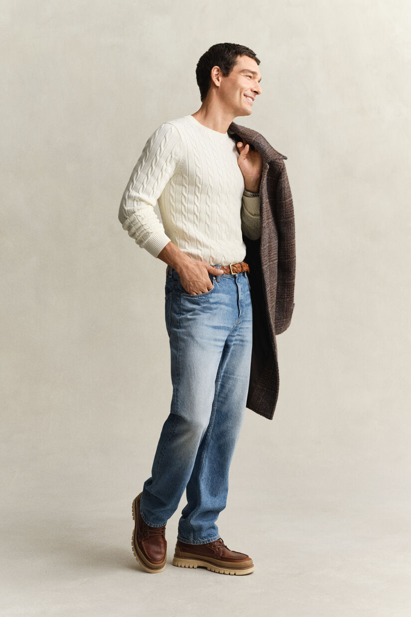 Zopfstrick Rundhalspullover aus Baumwolle