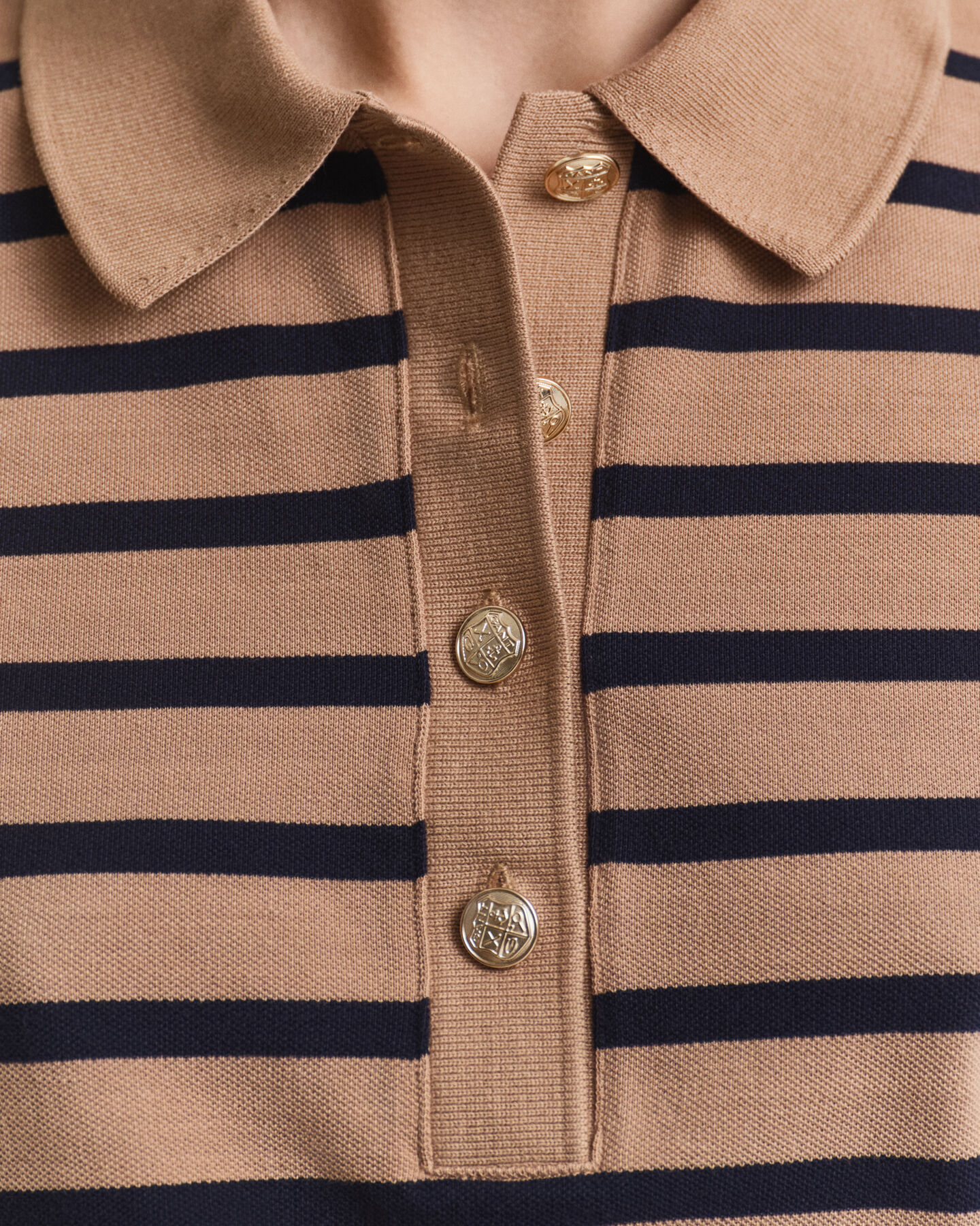 Breton Striped Piqu&eacute; Langarm-Poloshirt