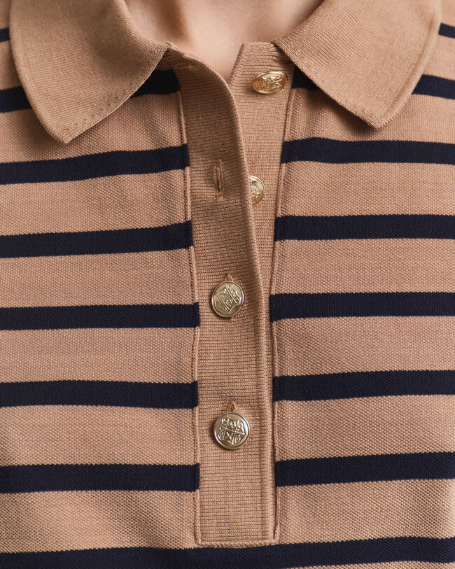 Breton Striped Piqu&eacute; Langarm-Poloshirt