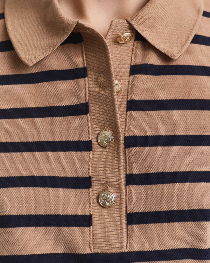 Breton Striped Piqu&eacute; Langarm-Poloshirt