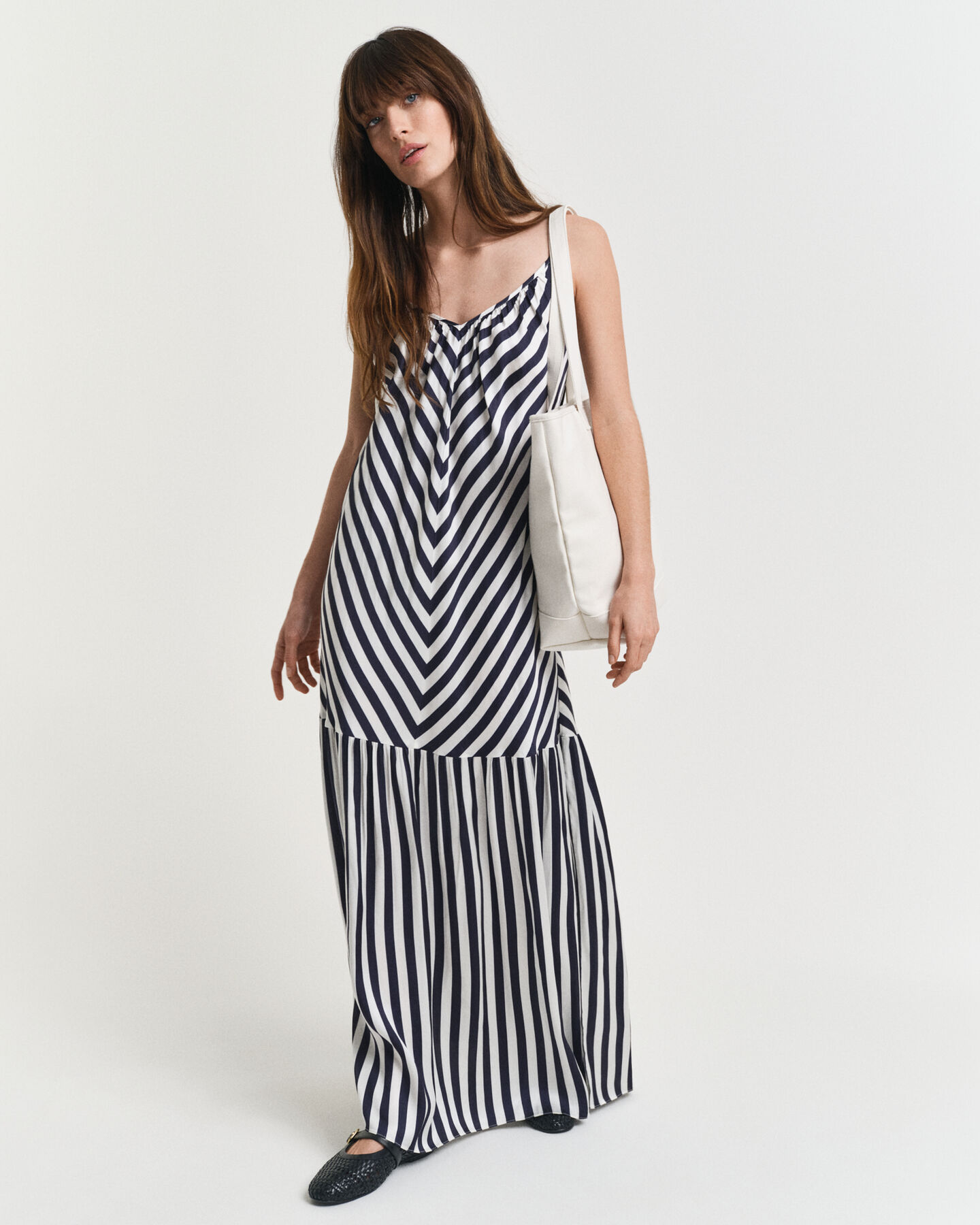 Chevron Maxikleid mit Streifen