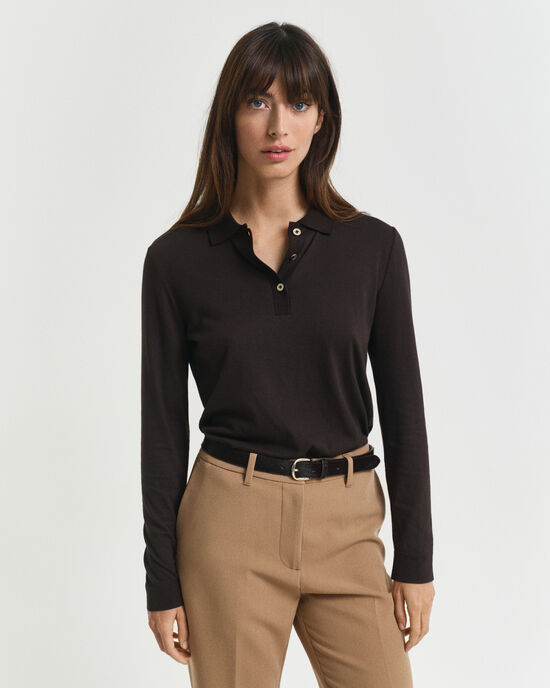 Nahtloses Langarm-Poloshirt mit Kn&ouml;pfen