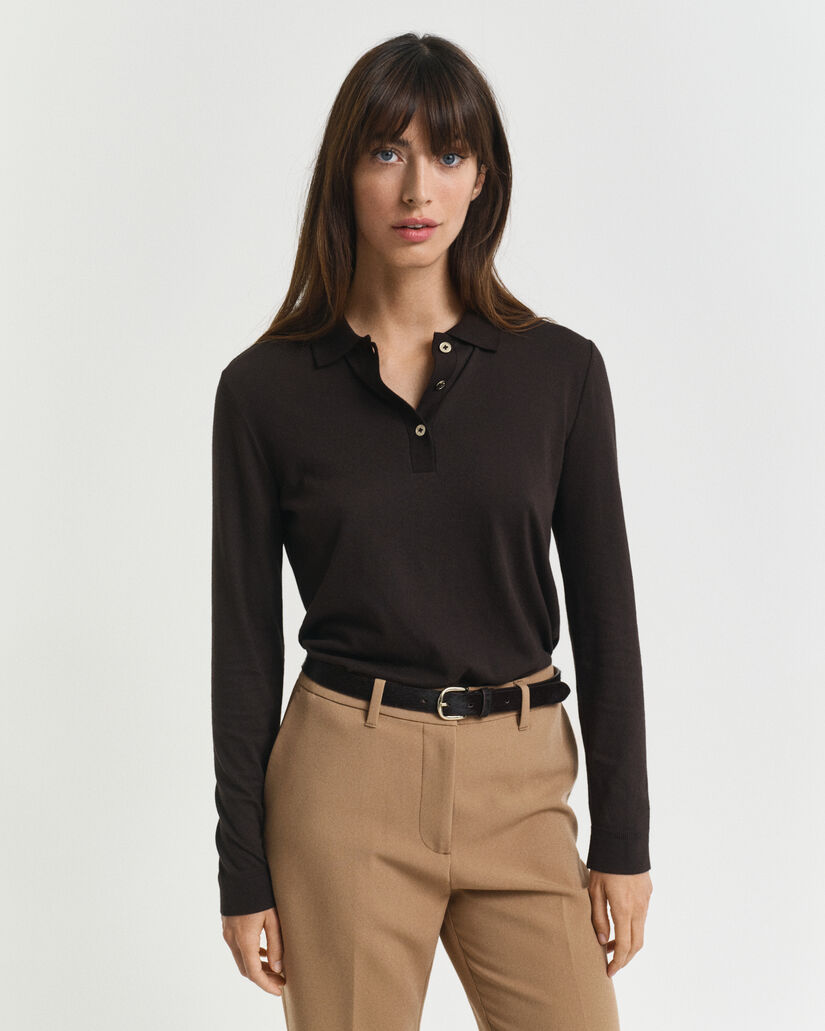 Nahtloses Langarm-Poloshirt mit Kn&ouml;pfen