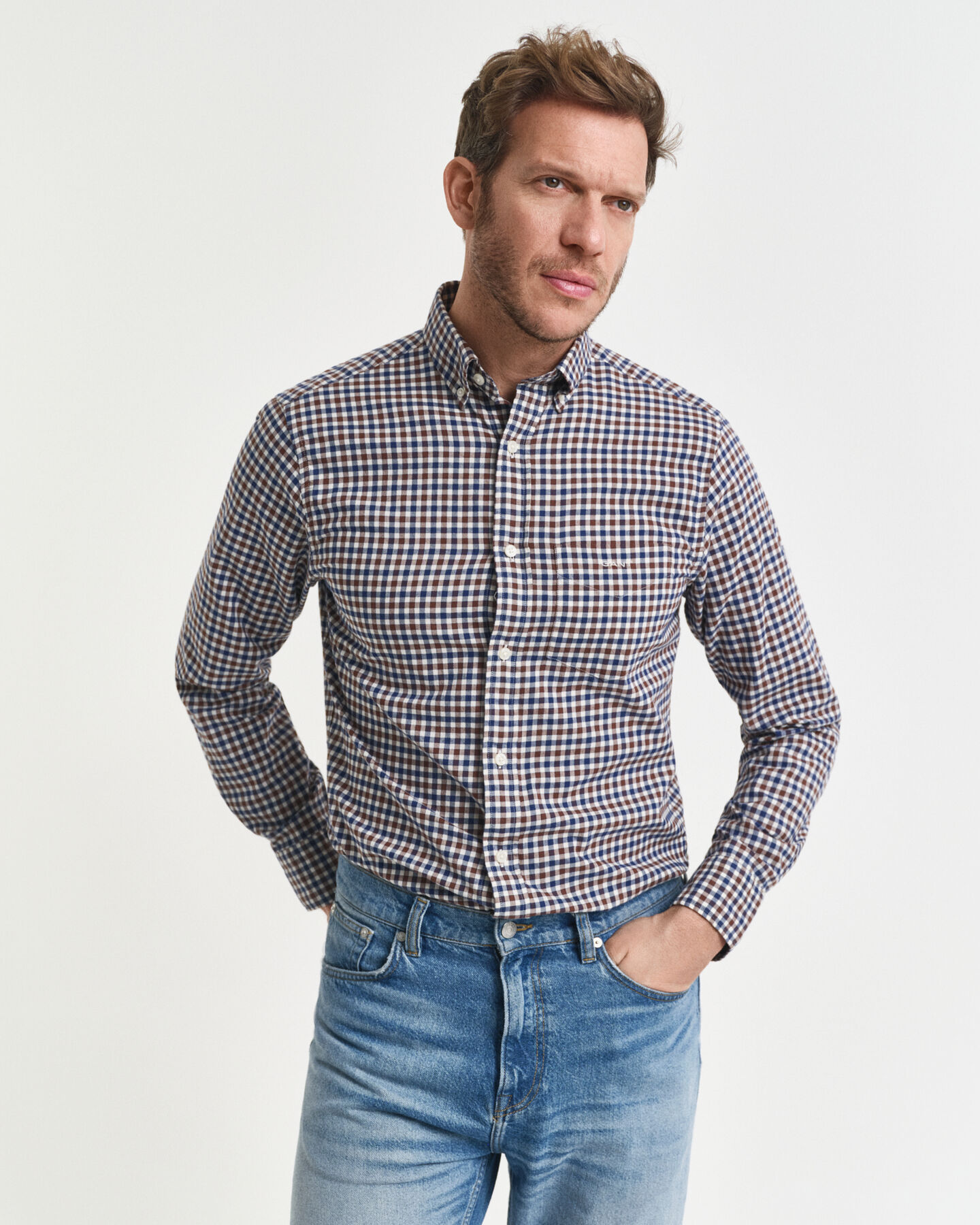 Regular Fit Twillhemd mit Vichy-Karo