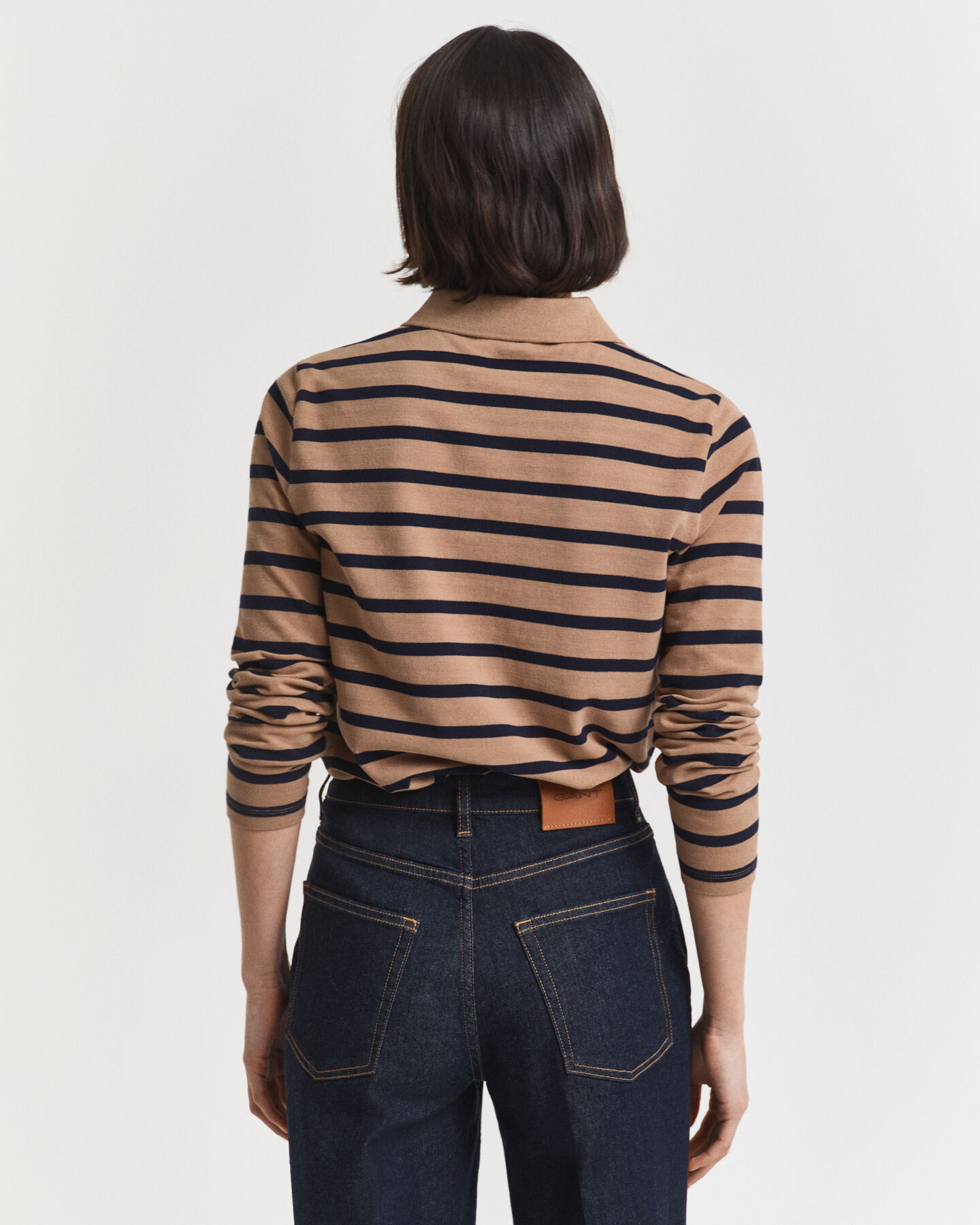 Breton Striped Piqu&eacute; Langarm-Poloshirt