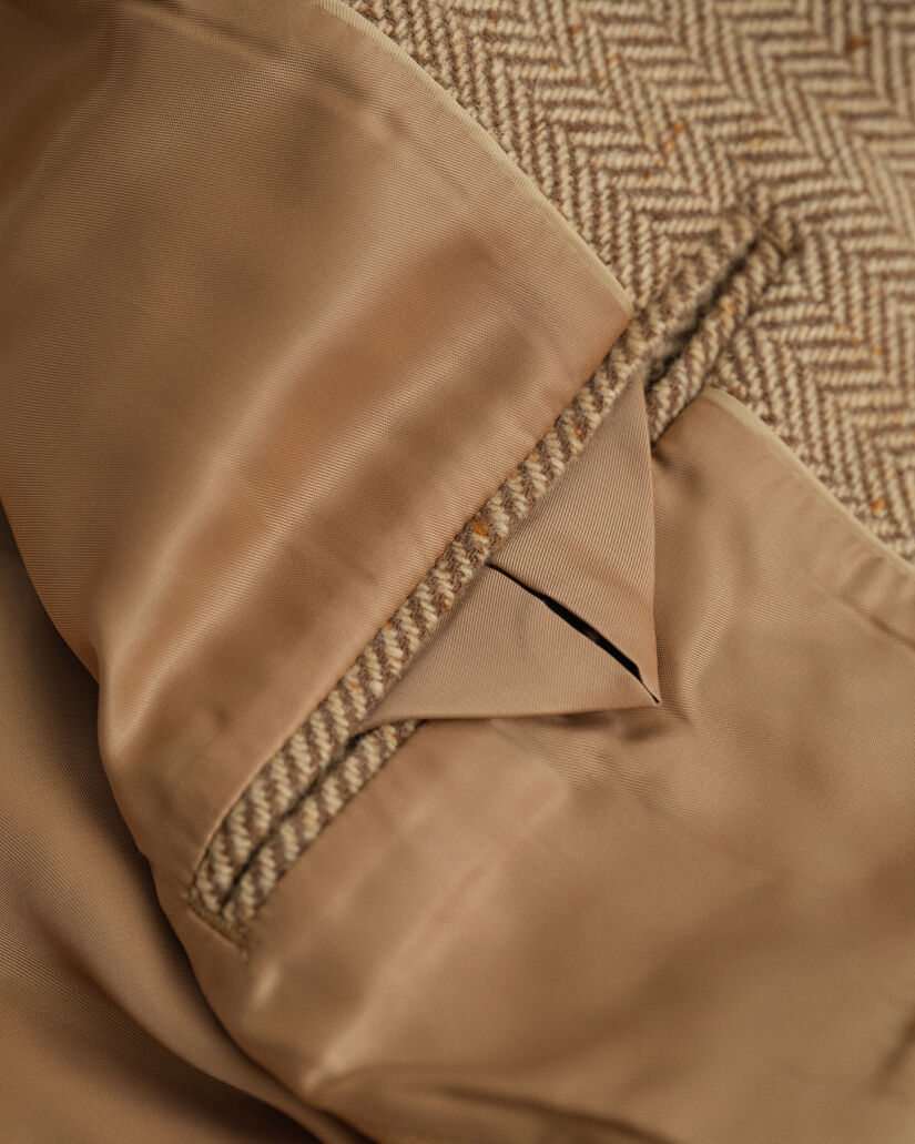 Slim Fit Wollblazer mit Fischgr&auml;tmuster