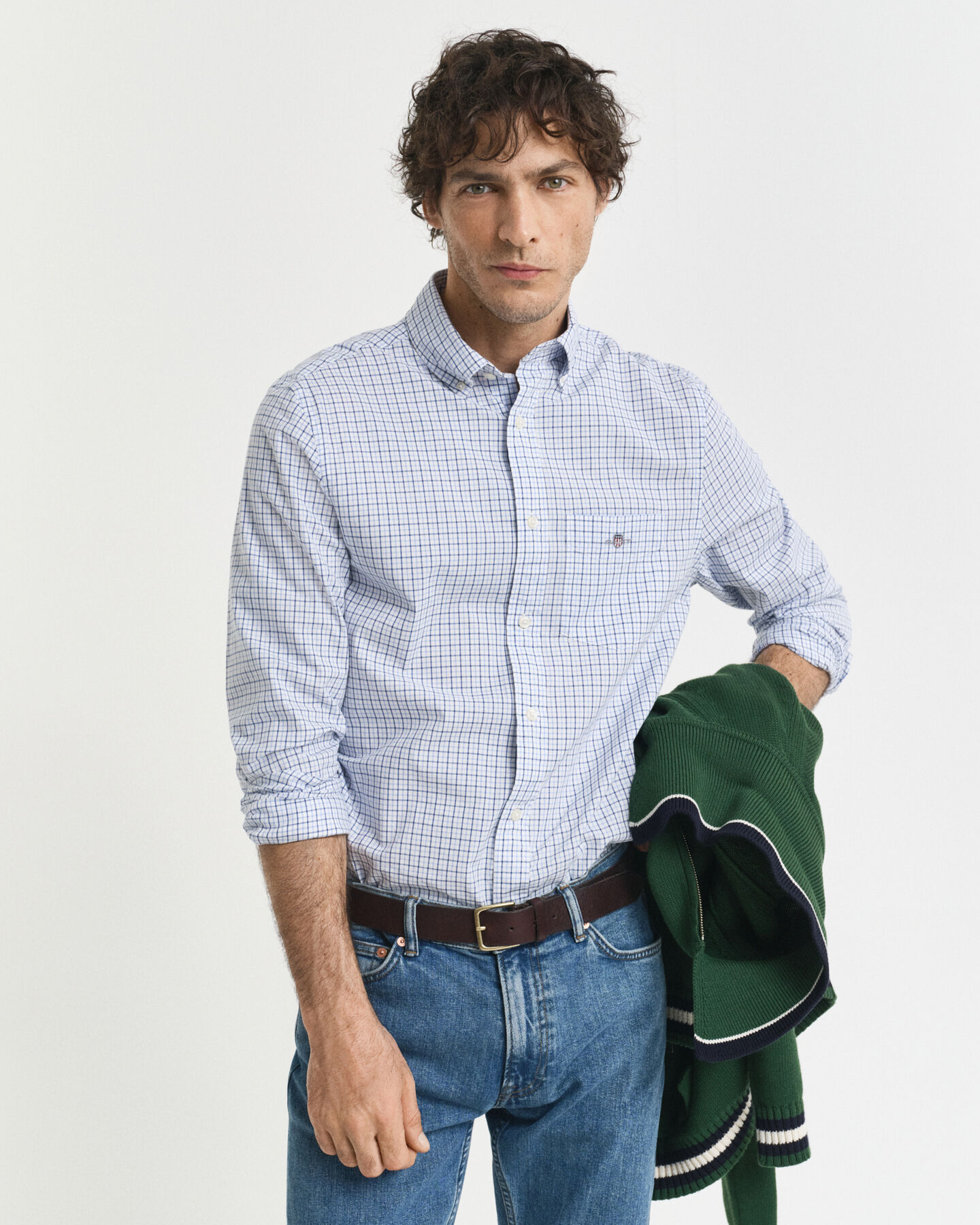 Regular Fit Classic Popeline Hemd mit Mikro-Karomuster