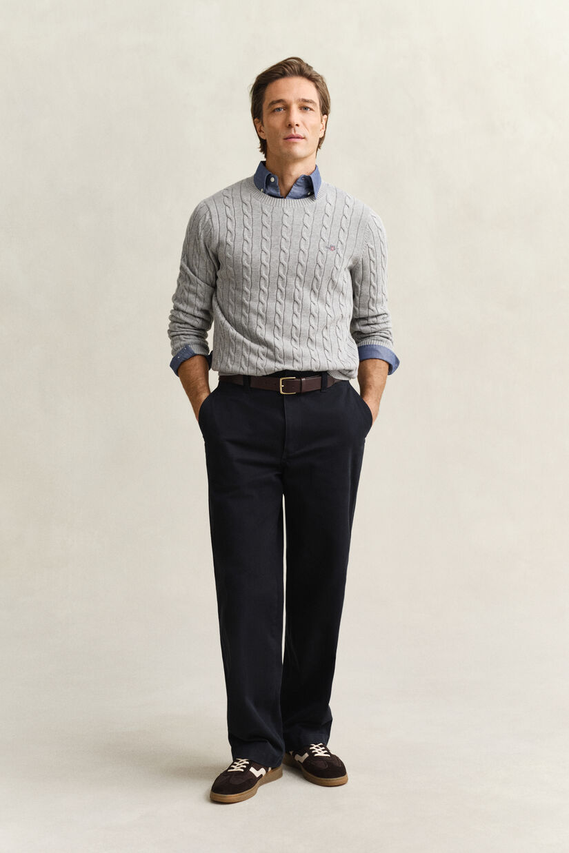 Zopfstrick Rundhalspullover aus Baumwolle