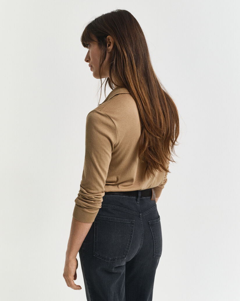 Nahtloses Langarm-Poloshirt mit Kn&ouml;pfen