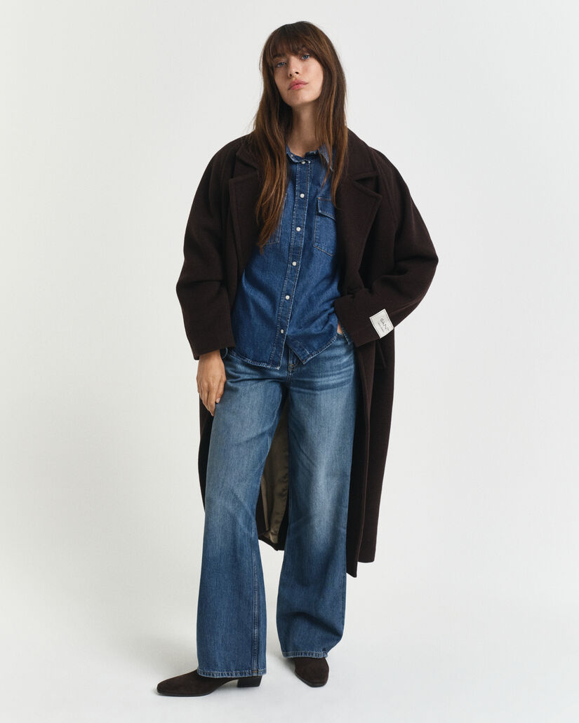 Regular Fit Jeansbluse mit Puff&auml;rmeln