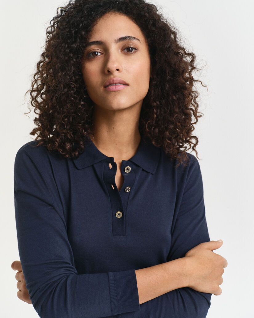 Nahtloses Langarm-Poloshirt mit Kn&ouml;pfen