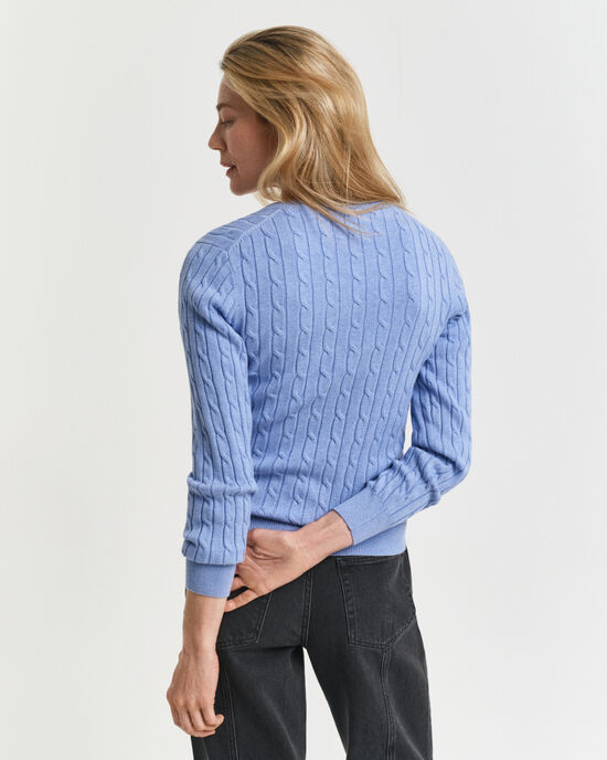 V-Neck Pullover mit Zopfmuster