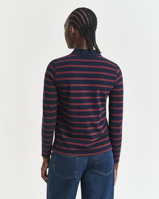 Breton Striped Piqu&eacute; Langarm-Poloshirt