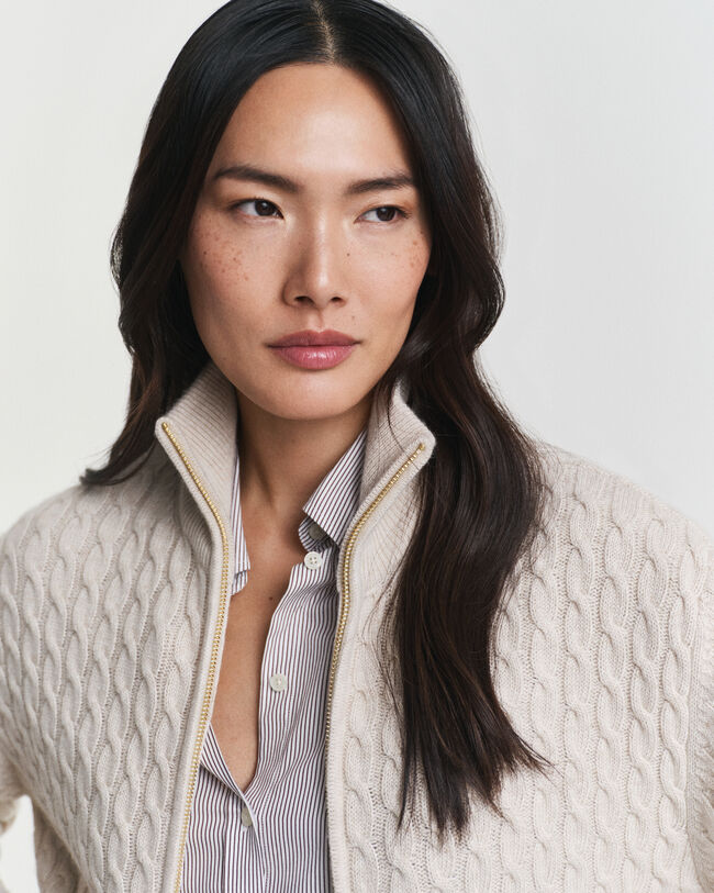 Zopfmuster Strickjacke mit Rei&szlig;verschluss