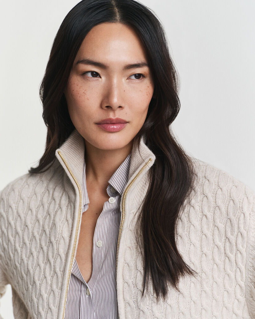 Zopfmuster Strickjacke mit Rei&szlig;verschluss