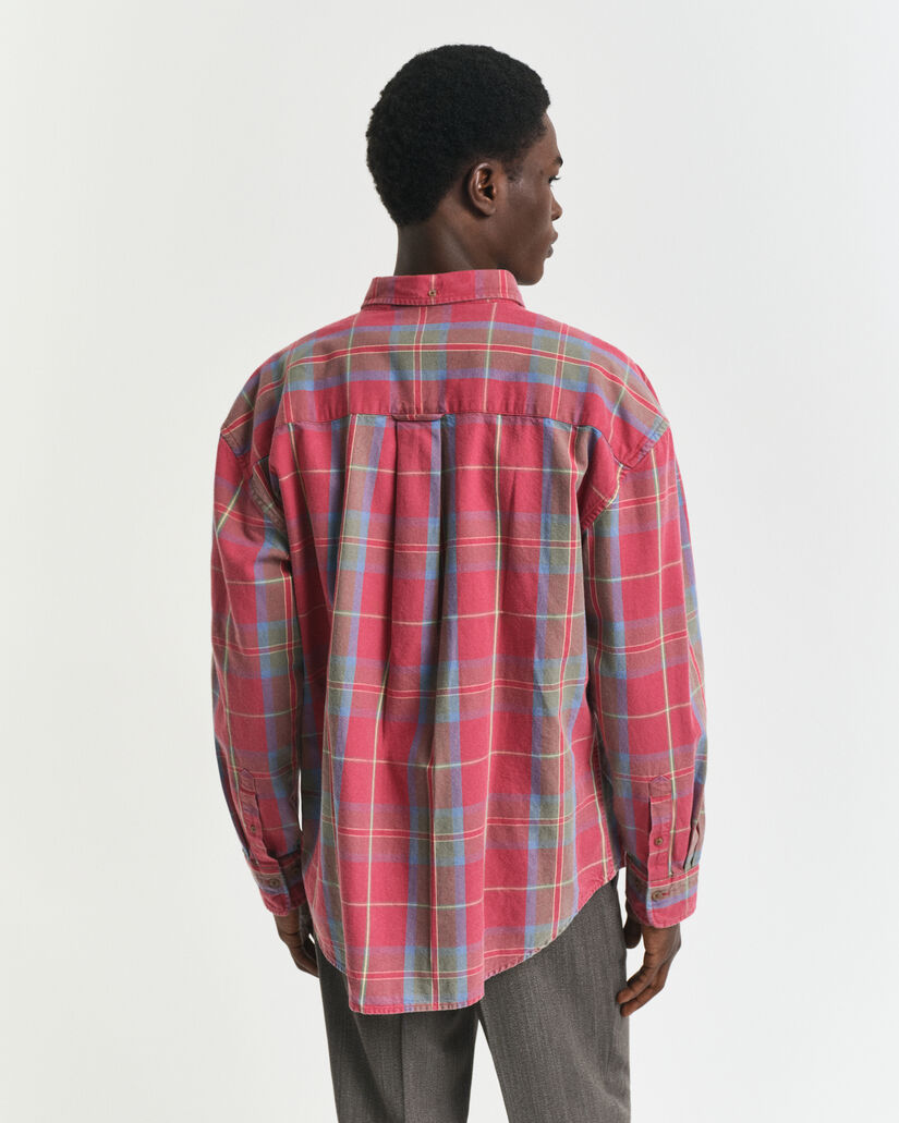 Oversized Karohemd aus gewaschenem Twill