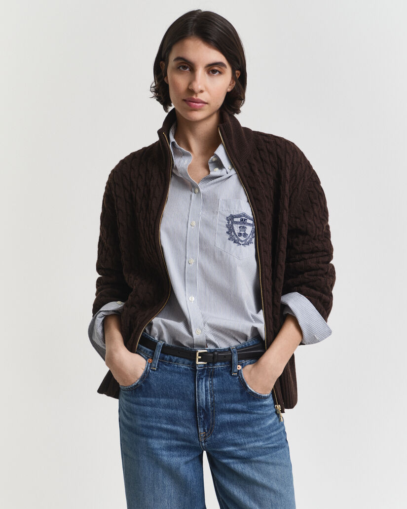 Zopfmuster Strickjacke mit Rei&szlig;verschluss