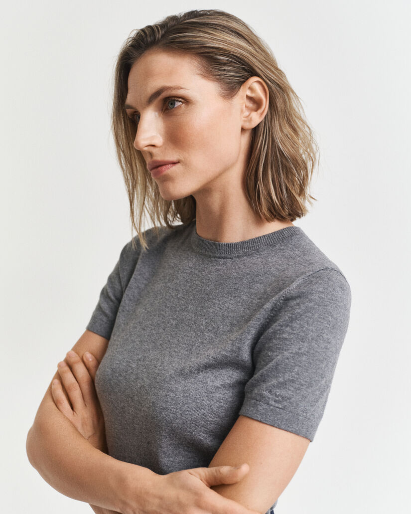 Leichter Kurzarm-Rundhalspullover