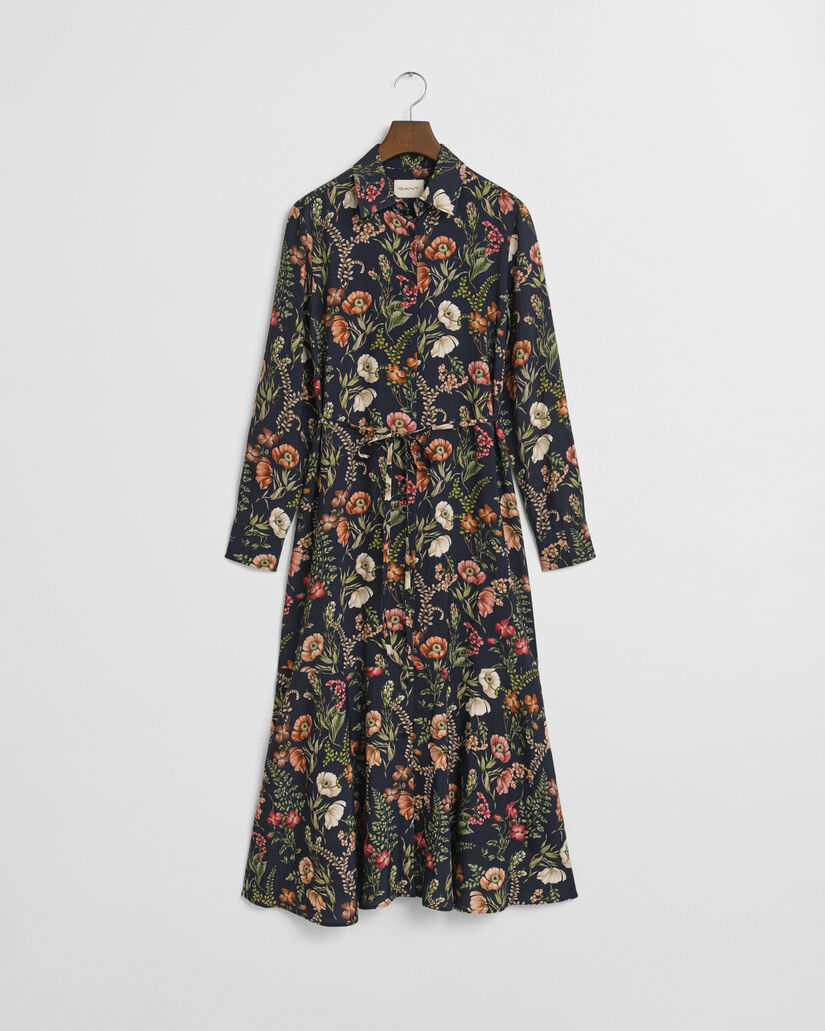 Midi-Hemdblusenkleid mit Blumen-Print