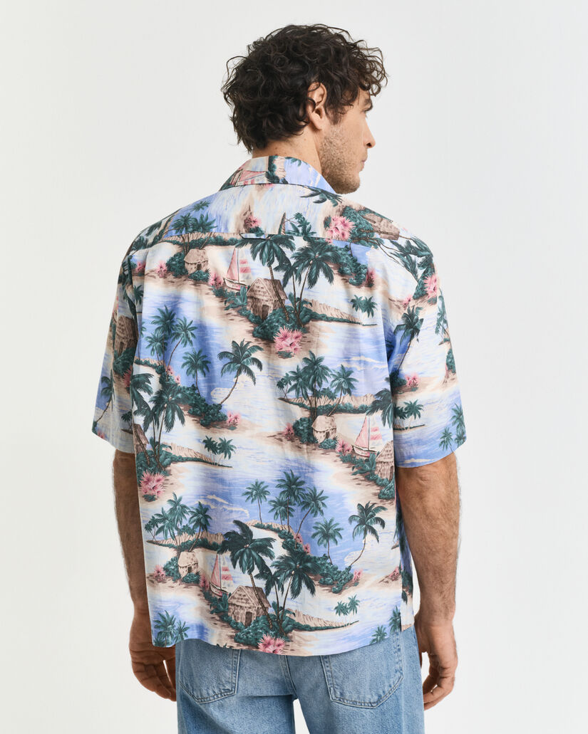 Relaxed Fit Resort Hemd mit Insel-Print