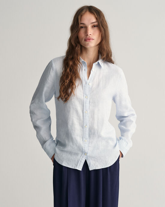 Regular Fit Leinen Chambray Bluse