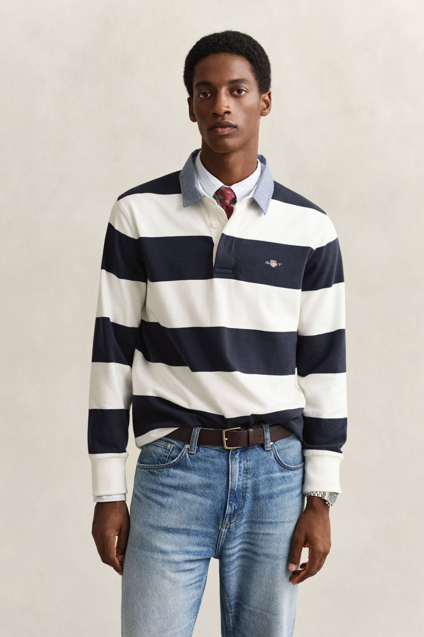 Gestreiftes Heavy Rugger mit Chambray-Kragen