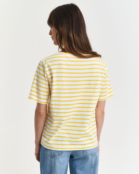 Gestreiftes T-Shirt mit U-Boot-Ausschnitt